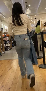 Slim mexican latina squatting and working (oc)