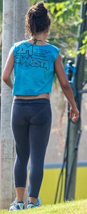 Sweaty girl working out in tight leggings with vpl