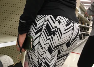 Black and white patterned leggings booty on cute girl at Target
