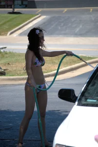 Various sexy girls at car washes in bikinis