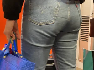 Train station pretty girl in tight jeans