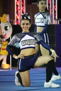 Bunch of athletic Thai cheerleaders at a competition