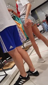 Perfectly Sexy Slim Legs And Little Ass in Denim Mini Shorts Store Creepshots