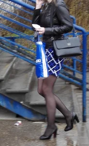 Girl with Perfect Legs in Black Pantyhose Street Creepshot