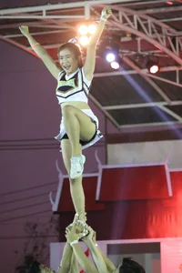 Bunch of athletic Thai cheerleaders at a competition