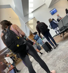 Tight slut with serious pokies at the airport