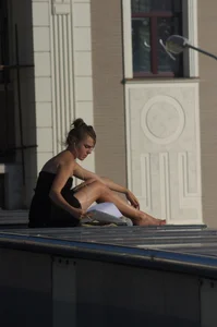Hot Barefoot Girl in a Short Dress Chilling on a Rooftop Creepshot