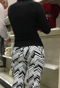Black and white patterned leggings booty on cute girl at Target