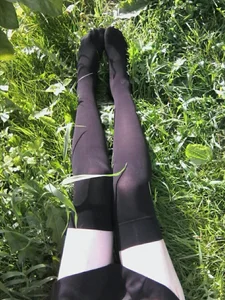 Sitting in Grass in Black Stockings - Girl with Very Pale Skin Sexy Selfies