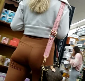 Petite Blonde Ass in Orange Leggings VTL