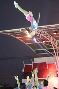 Bunch of athletic Thai cheerleaders at a competition