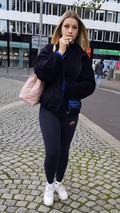 Cute Candid Girl in Leggings Smoking on the Street Creepshots, Nice Legs