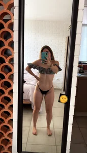Sexy Fit Girl in Bikini Panties and a Bra Bedroom Mirror Selfie - Perfectly Flat Stomach