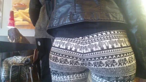 Sexy round ass in tight black and white leggings