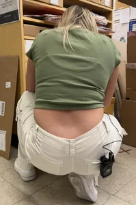 Blonde in white pants squatting and cleaning (oc)