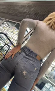 Hot chicks in blue jeans at the supermarket