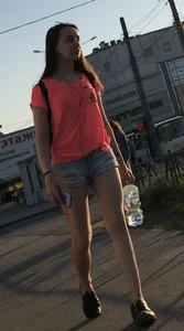 Girl with Great Legs in Denim Shorts Street Candid Photos