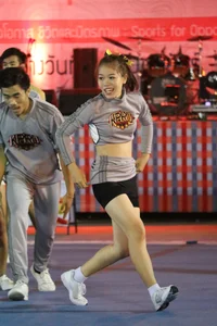 Bunch of athletic Thai cheerleaders at a competition