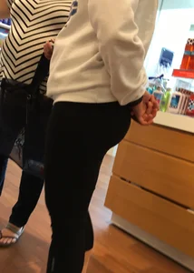 Thick blonde shopping in leggings with a nice booty