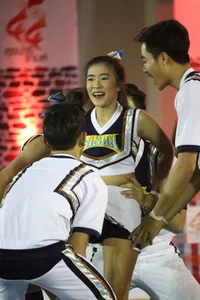 Bunch of athletic Thai cheerleaders at a competition