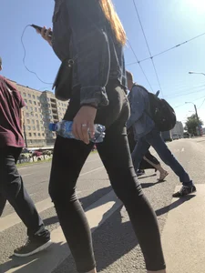 Candid Girl With a Perfect Ass in Tight Black Jeans Street Crosswalk Creepshots Collection