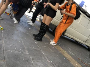 Carnival girls wearing pantyhose, spandex shorts, stockings, skirts and other outfits
