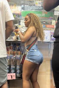 Thick ebony in booty shorts Gas station ( OC )