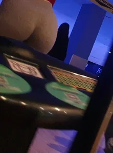 Cute Girl in Grey Tights And a Top With Braces - Huge Booty Creepshots Gallery at the Bowling Alley