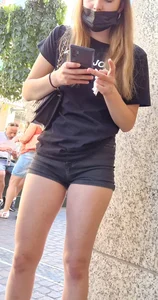 Awesome girl in shorts wearing a mask creepshots