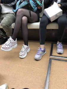 Cute Girl in Black Pantyhose with Hot Legs Subway Candid Photos