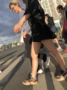 Cute blonde candid teen crossing the street