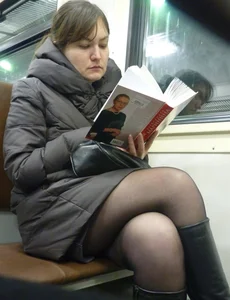 Sexy girls in skirts, stockings and upskirts on the train
