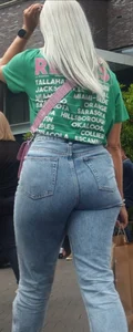 Blonde candid hottie wearing tight blue jeans, multiple closeups of her booty