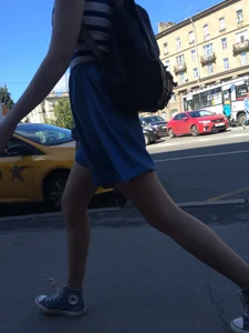 Girl in a Skirt With Sexy Skinny Legs Walking Down a Street Creepshots Collection