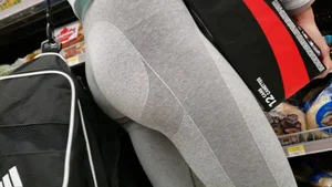 Asian babe in gray leggings