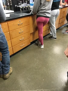 Girl in Pink Yoga Pants in College Classroom Candid