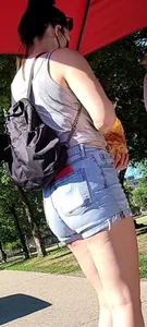 Thick white chick in Jean shorts and black