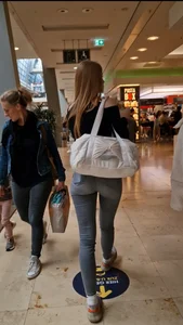 German girl caught me  jeans ass gap + Faceshot