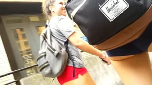 Candid hottie in red shorts video