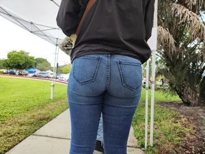 Ebony in jeans  in the voting line