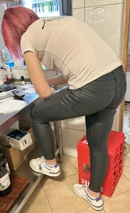 Redhead Milf Black Shiny Jeans (NOT OC)