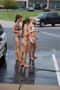 Various sexy girls at car washes in bikinis