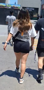 Brunette with thick legs in tight shorts, VPL [oc]