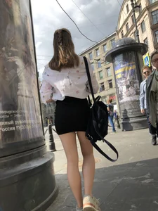 Teen in Pantyhose And a Mini-Skirt Street Crosswalk Creepshots Gallery