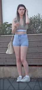 Cute Girl in A Top and Denim Shorts Street Creepshot
