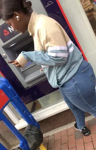 Wide hips Ebony standing in line