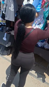 (OC) big butt thick short girl in black leggings VPL