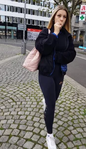 Cute Candid Girl in Leggings Smoking on the Street Creepshots, Nice Legs