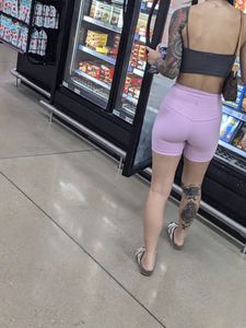 Tatted asian chick w/VTL in pink shorts