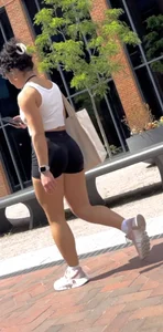 Curly Campus Brunette with amazing Bubble Butt in Tight Shorts (oc)